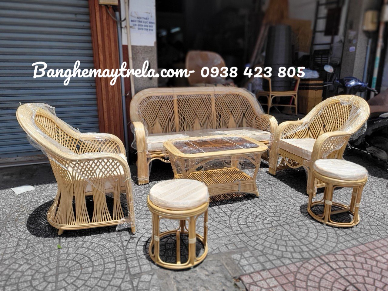 Bàn ghế sofa mây tự nhiên phòng khách hiện đại